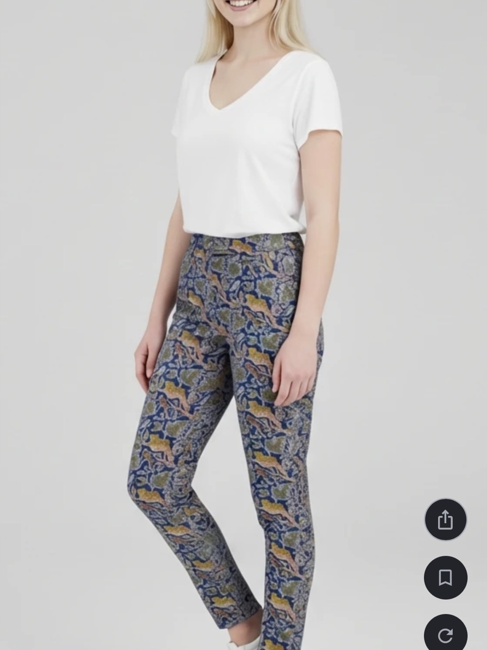 J. Crew Blue and Mustard paisley/ botanical cheetah print silk pant